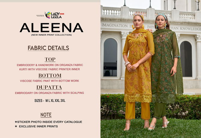 Aleena By Lady Leela Organza Embroidery Designer Kurti With Bottom Dupatta Wholesale Online